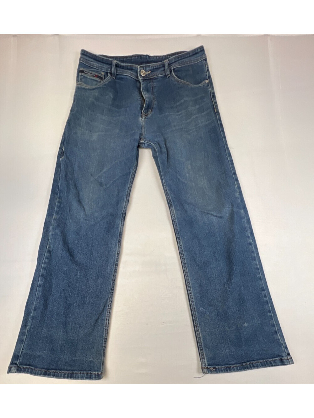 Diesel Industry Men 36x28 Blue Distressed Bootcut Jeans Designer Denim